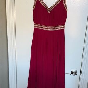 Beaded V-Neck Maxi Dress in Burgundy
